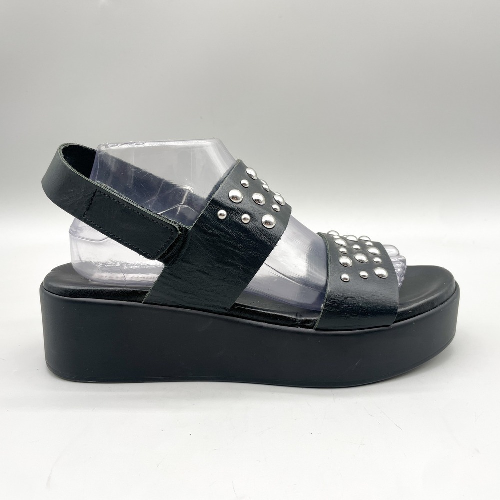 Steve Madden Womens 10 Flatform Sandals Black Leather Studded Edgy Punk 90s Y2K